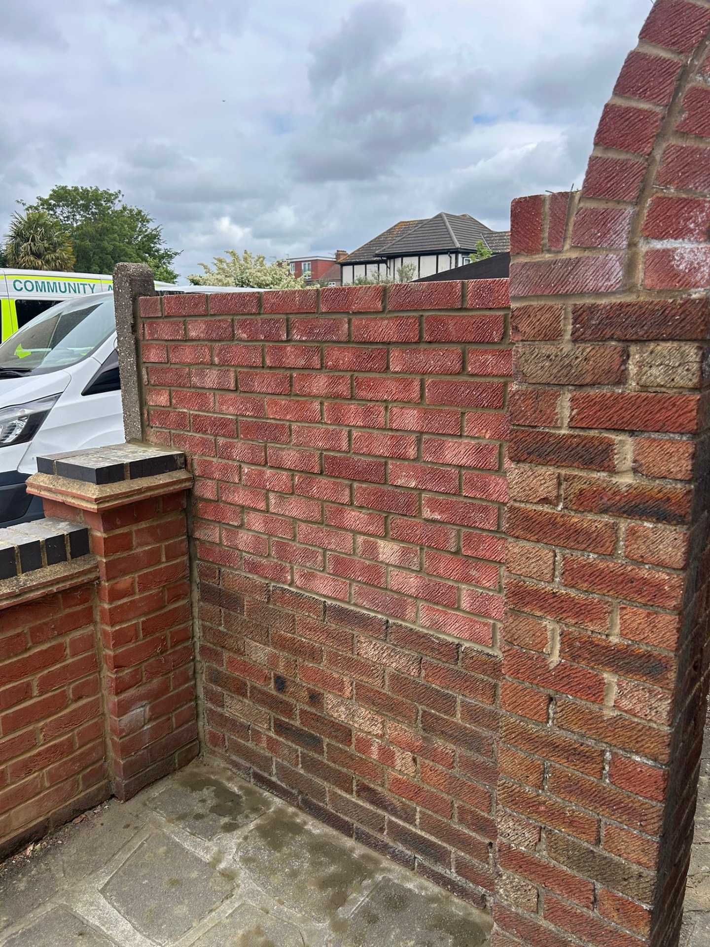 Garden wall built in matching brickwork